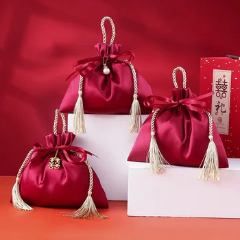 10 шт./лот, портативная упаковка для конфет, подарочная коробка, подарочная сумка для новорожденных в полнолуние, свадебная подарочная коробка для конфет с жемчужной кисточкой