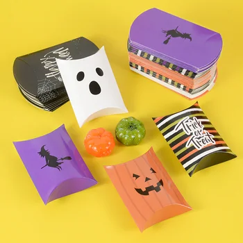 10шт Коробка конфет в форме подушки для Хэллоуина Подарочные Бумажные Упаковочные коробки для печенья с рисунком Призрачной Тыквы Принадлежности для декора вечеринки на Хэллоуин