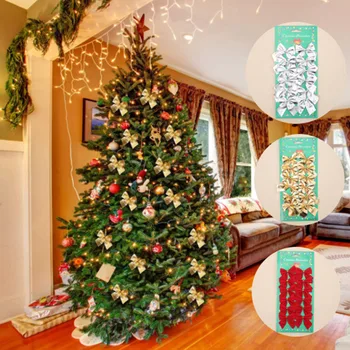 12шт Банты для Рождественской елки 5 см Банты из ленты Украшения для Рождественской елки Подвесные украшения