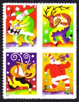4 шт., США, 2003, рождественские марки, настоящие оригинальные марки для коллекции, MNH