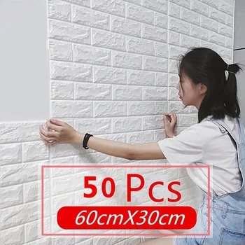 50ШТ обоев с 3D имитацией кирпичного рисунка, DIY Наклейки на стену, домашний фон, наклейки для декора спальни, гостиной 60 * 30 см