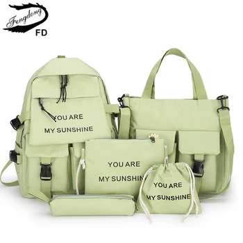 Fengdong 5 шт./компл. школьный рюкзак для девочек-подростков, сумка через плечо, набор студенческих рюкзаков, школьный ранец для девочек, детская сумка для книг