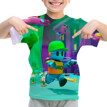 Harajuku/ Детская футболка Stumble Guys с 3D рисунком, Летняя Детская футболка с героями мультфильмов, Футболки с круглым вырезом, футболка Stumble Guys для мальчиков И девочек