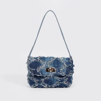 IPinee, маленькая ароматная сумка подмышками, новая сумка из джинсовой ткани Lingge, женская европейская и американская маленькая сумочка с кисточками