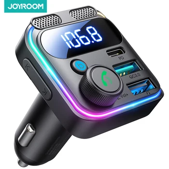Joyroom 48 Вт Автомобильный передатчик Bluetooth 5.3 FM с басами и стереосистемой Hi-Fi, адаптер Bluetooth с автоматической громкой связью, автомобильный адаптер Bluetooth с громкой связью
