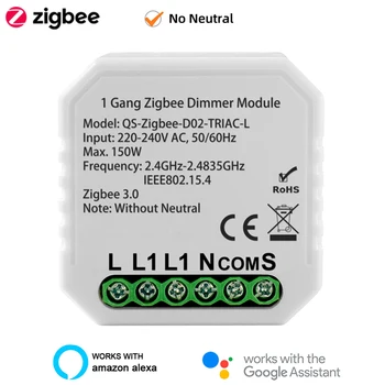 Lonsonho Tuya Zigbee Smart Dimmer Switch Module 220V No Neutral Smart Life Support Zigbee2MQTT Alexa Google Home Assistant