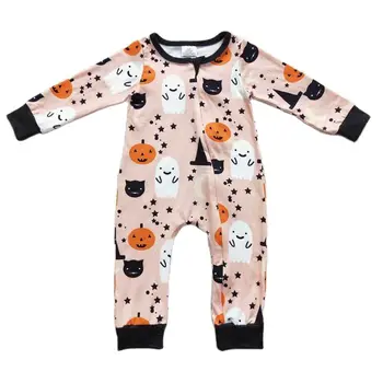 LR0474 Ghost Pumpkin Star Moon Комбинезон на молнии с длинным рукавом для маленьких мальчиков, детская одежда на День всех Святых, детская одежда для девочек