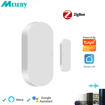 Melery Tuya Zigbee Датчик Окна Двери Для Умного Дома Автоматизация Охранной Сигнализации Дистанционное Управление Работа с Alexa Google Home