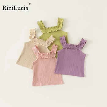 RiniLucia 2023, Новая футболка Sweet Girls, однотонный жилет без рукавов с оборками, летняя одежда для девочек, одежда для детей 7 лет