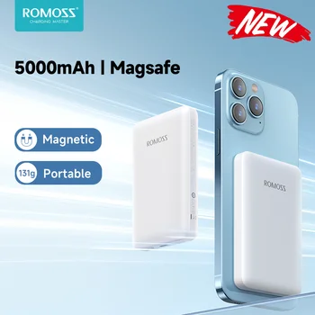 ROMOSS Магнитный блок питания емкостью 5000 мАч, беспроводное зарядное устройство Powerbank для iPhone, мини-внешний аккумулятор, быстрая зарядка для iPhone 14 13 Xiaomi