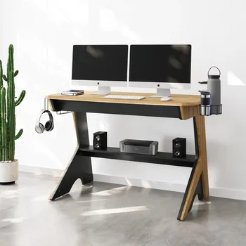 Techni Mobili Домашний Офисный компьютерный письменный стол с двумя подстаканниками и крючком для наушников, офисная мебель из сосны Компьютерные столы
