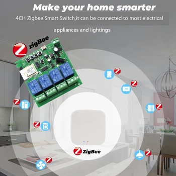 Zigbee 3,0 Tuya 4-полосный умный модуль беспроводной переключатель Wi-Fi AC/DC7-32V AC85-250V RF433.92MHz приемник 16A реле Alexa Google home
