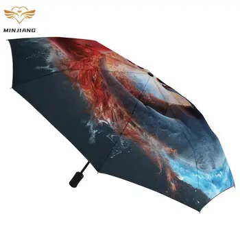 Автоматический зонт Dolphin 8 Ribs, черный зонт для пальто в стиле Инь Ян 3D, Ветрозащитные Переносные зонты для мужчин и женщин