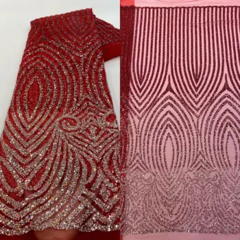 Африканская кружевная ткань С вышивкой S-13028820 Французское Кружево из бисера, Сетчатый Тюль, Свадебные Нигерийские Кружевные ткани