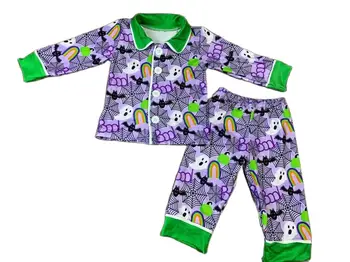 Бутик пижам на Хэллоуин, комплект для маленьких мальчиков и девочек, фиолетовая пижама с жутким принтом в виде паутины, комплект для братьев и сестер, пижамы