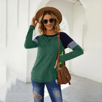 Весна-осень, Новые топы-пуловеры, Винтажные футболки в стиле пэчворк с круглым вырезом и длинным рукавом, офисные повседневные Свободные удобные женские футболки