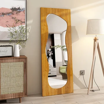 Ветровое напольное зеркало, зеркало для переодевания, зеркало для примерочной, современная массивная древесина, подвесная стена во весь корпус из бревен специальной формы