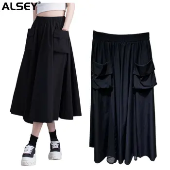 Высококачественная сетчатая юбка-полукомбинезон ALSEY, женская летняя новинка 2023, черная юбка для рабочего платья, маленькая повседневная юбка-зонт с надписью 