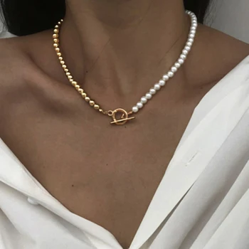 Горячая мода 2021 года Ожерелье-цепочка из искусственного жемчуга Женское Классическое ожерелье с застежкой OT Золотого цвета Ожерелье-цепочка из бисера Для женщин Ювелирные изделия