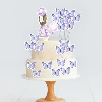 Декор торта для вечеринки по случаю дня рождения девочек Фиолетово-розовая бабочка, топперы для торта для будущей невесты, декор торта для вечеринки, Свадебные принадлежности