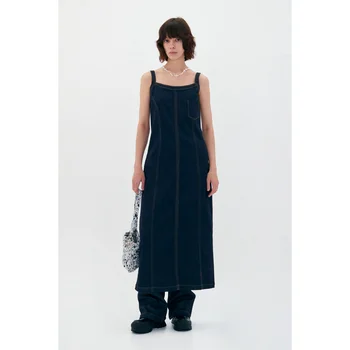 Джинсовое платье LowCl @ ssic Весна / лето 2023, повседневное джинсовое платье-камзол без рукавов с квадратным вырезом, закрывающее талию