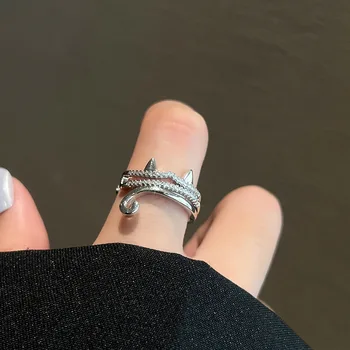 Дизайнерское кольцо с микро-инкрустацией, многослойное Кошачье кольцо для женщин, уши и хвост, уникальное и универсальное женское модное открытое кольцо