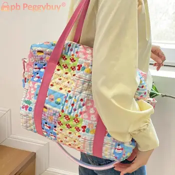 Женская сумочка с подкладкой Мягкая стеганая мультяшная сумочка на молнии с цветочным рисунком Большой вместимости для ежедневного использования женщинами и девушками
