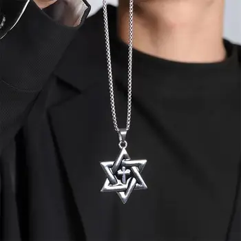 Индивидуальное ожерелье с подвеской в виде шестиконечной звезды и креста из титановой стали для мужчин и женщин, ожерелье с длинной цепочкой, ювелирные изделия в стиле хип-хоп, аксессуары