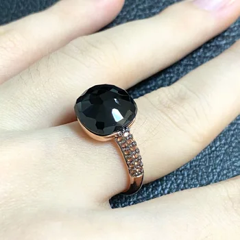 Инкрустация кольца из черного оникса 12,6 мм, коричневый Циркон с пушечным черным покрытием, женское плоское кольцо из конфетного хрусталя, ювелирные изделия для женщин