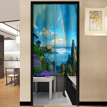 Красивая японская дверная занавеска с принтом в виде радуги на острове, шторы для кухонной перегородки, вход в ресторан, Подвесная занавеска для дома