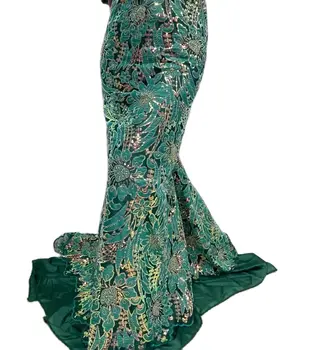 Красивые зеленые блестки, кружевная аппликация, тюль, расшитое бисером платье, ткань для пошива одежды