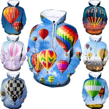 Красочные толстовки с воздушным шаром для мужчин и женщин, повседневные спортивные толстовки с 3D-принтом, толстовка с капюшоном с рисунком воздушного шара из Турции, Детская толстовка с капюшоном