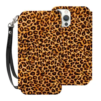 Леопардовый принт из кожи животного для iPhone 12, чехол-бумажник с держателем для карт, флип-фолио, подставка из искусственной кожи, отделения для карт, двойной