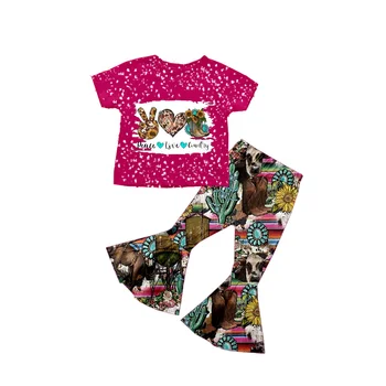 Летний бестселлер для маленьких девочек, одежда из молочного шелка с цветочным узором, расклешенные брюки с коротким рукавом, повседневный костюм в стиле кэжуал