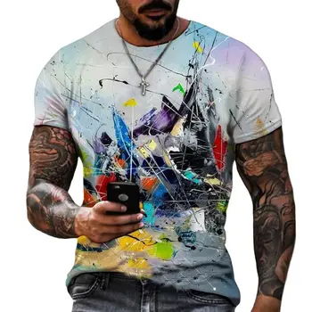 Летняя мода, мужские футболки с яркими граффити, Трендовые футболки с абстрактным рисунком, повседневные футболки с круглым вырезом и коротким рукавом