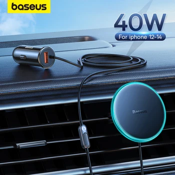 Магнитное автомобильное беспроводное зарядное устройство Baseus, подставка-держатель для телефона, быстрая зарядка 40 Вт, автомобильное зарядное устройство USB A Type C для iPhone 14 13 12 Pro