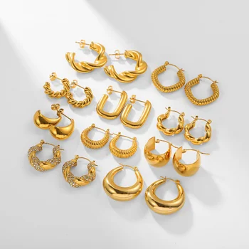 Массивные серьги-кольца из нержавеющей стали, ювелирные изделия для женщин, U-образные массивные серьги-кольца с покрытием 18 Карат, ювелирный подарок