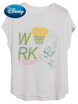 Модная футболка Disney с буквенным принтом Минни Микки Маус, милый женский пуловер с круглым вырезом, свободная футболка с высоким подолом, топ с коротким рукавом