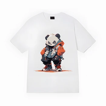 Мужская и женская футболка из чистого хлопка с изображением животных в стиле хип-хоп, панда, свободная универсальная футболка для пары
