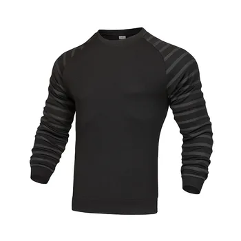 Мужская спортивная футболка с длинным рукавом, приталенный пуловер с круглым вырезом, жаккардовая универсальная рубашка небольшого размера, топы для бодибилдинга
