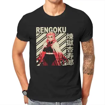 Мужские футболки Demon Slayer Rengoku, хлопковая футболка для хипстеров, футболки с аниме Kimetsu No Yaiba, топы с круглым воротом, большие размеры