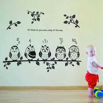 Мультяшные совы на дереве, настенные наклейки для детской комнаты, виниловая роспись для домашнего декора, съемные наклейки, украшения, наклейки с животными на стене