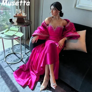 Мюзетта Розово-красное платье русалки для выпускного вечера, расшитое бисером, длинные вечерние платья с разрезом сбоку, арабский Дубайский бант, вечерние женские платья для вечеринок