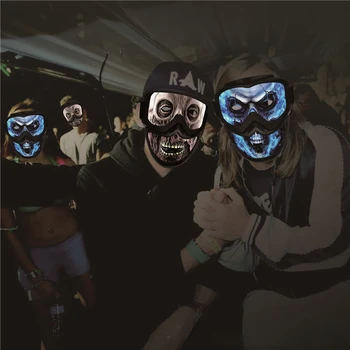 На Хэллоуин Новая крутая светодиодная светящаяся маска ужасов Креативный дизайн Маска ужасов из люминесцентной пленки холодного света