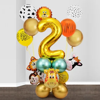 Набор воздушных шаров с животными в джунглях, Хромированный Латексный шар с металлическим 32-дюймовым Золотым номером Globos, Детский День рождения, Декор для Душа ребенка