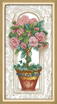 Набор для вышивания крестиком Joy Sunday Easy Pattern, набор для вышивания из тисненой ткани Aida-Розы на подоконнике