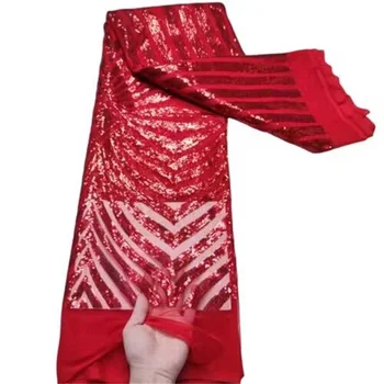 Нигерийский Белый тюль, красное кружево для женского вечернего платья 2023, Зеленая Высококачественная кружевная ткань с африканской аппликацией и блестками, 5 ярдов