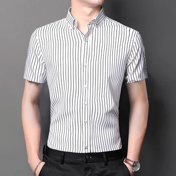 Новая летняя мужская рубашка в цветную полоску, деловая повседневная рубашка с коротким рукавом, модный тренд, высококачественная стрейчевая рубашка