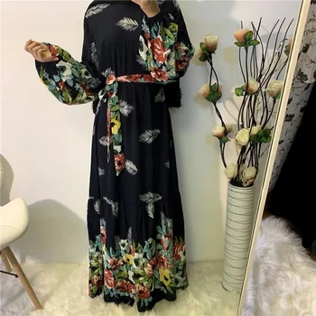 Новое Мусульманское Женское Модное Платье с Большим Размахом, Свободное Платье на шнуровке, мусульманские макси-платья для женщин, марокканский кафтан, халат longue