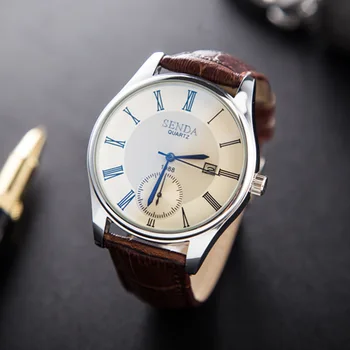 Новые мужские кварцевые часы Модные деловые мужские наручные часы Кожаные часы Relogio Masculino